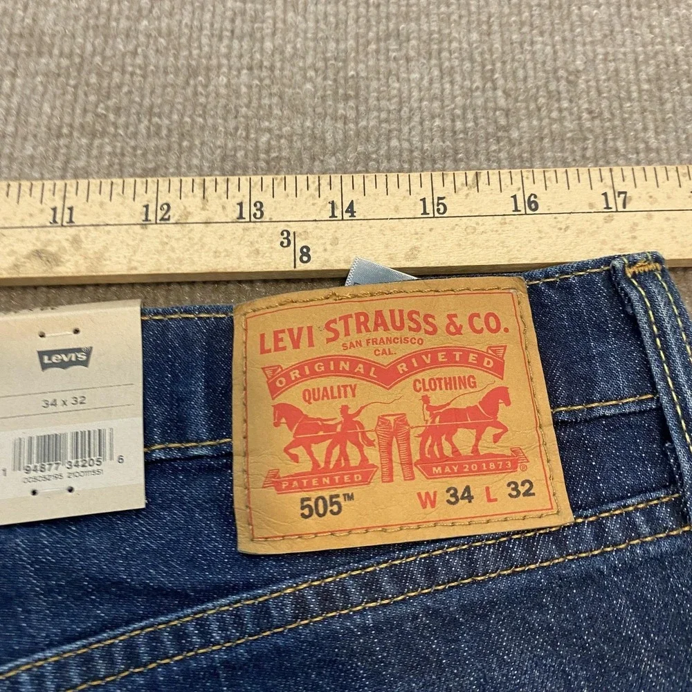 Levis 505 Jeans Mens 34x32 Blue Medium Wash Regular Straight Stretch Denim Pants